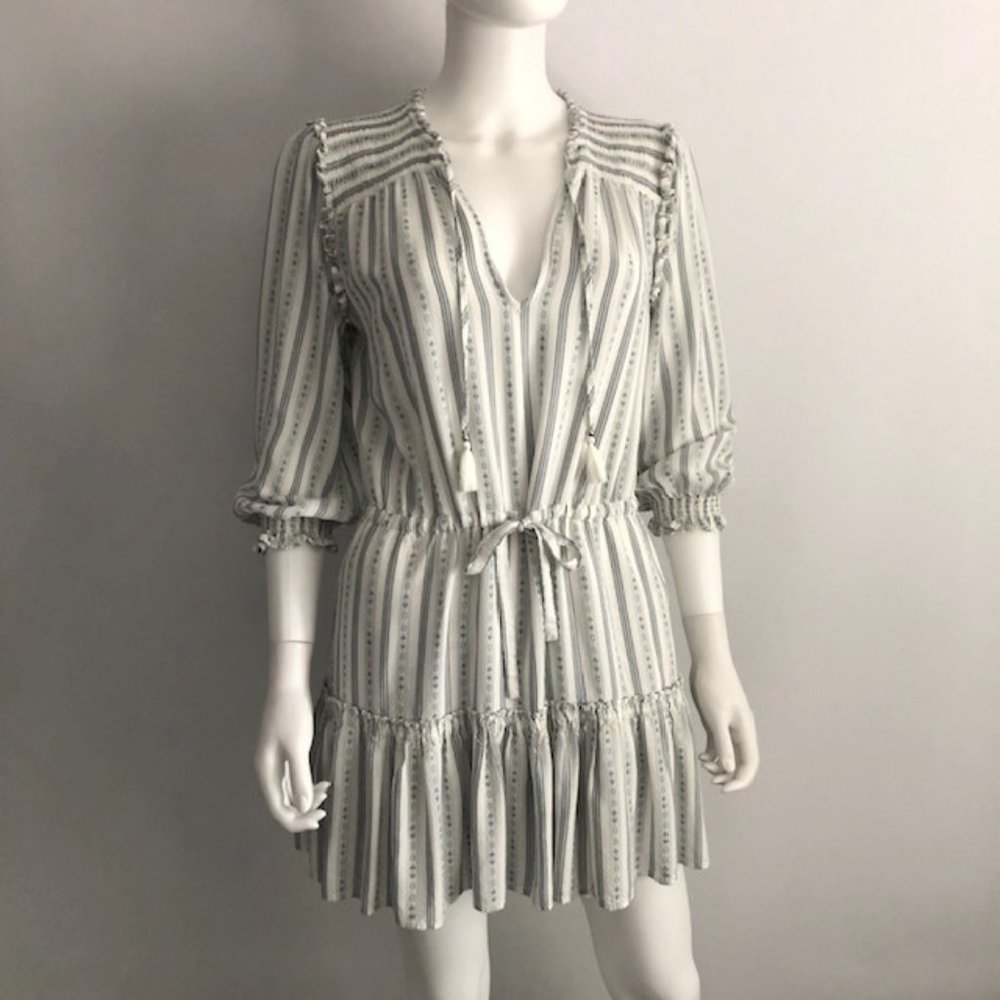 PAIGE KAYLYNN  STRIPE TIE NECK RUFFLE DRESS SIZE MEDIUM